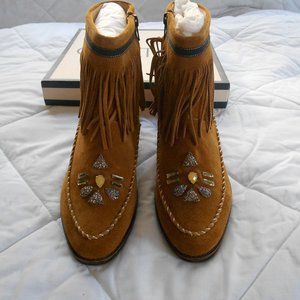 C. Petula "Incas" Fringe Decorated Suede Ankle Boots